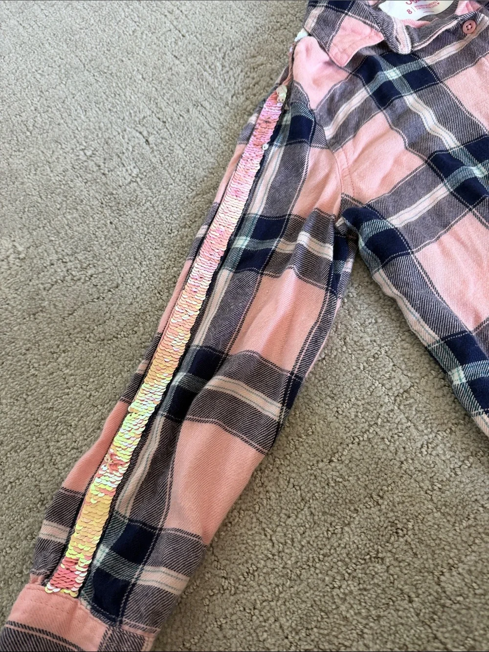 Girls Justice Pink Plaid Button-Up Shirt with flipee sleeves